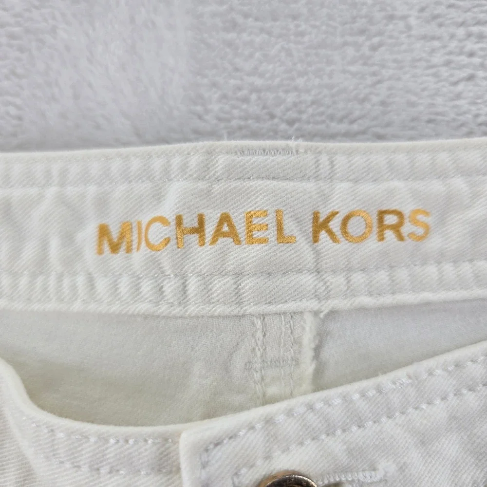 Michael Kors Denim Pants Womens 12P Jeans White Stretch Gold Hardware